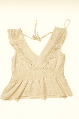 Top beige con escote en V y detalle tejido - Size M