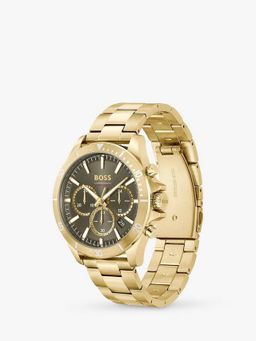 BOSS Men's Troper Chronograph Bracelet Strap Watch, Gold/ Olive Green 1514059
