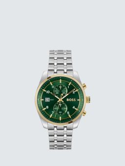 BOSS 1514195 Men's Quartz Bracelet Strap Watch, Silver/Green