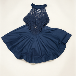Vestido azul marino con encaje y falda amplia - Size L