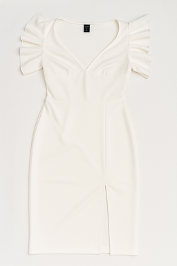 Vestido blanco con mangas estructuradas y escote en V - Size M