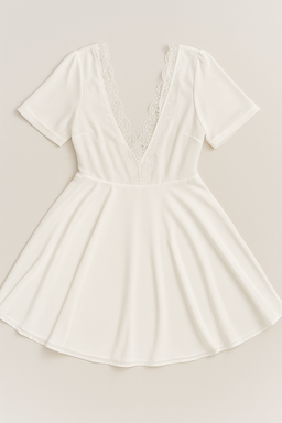 Vestido blanco con encaje frontal y falda en vuelo - Size M
