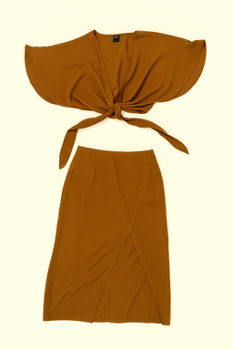 Conjunto marrón de dos piezas con lazo al frente - Size M