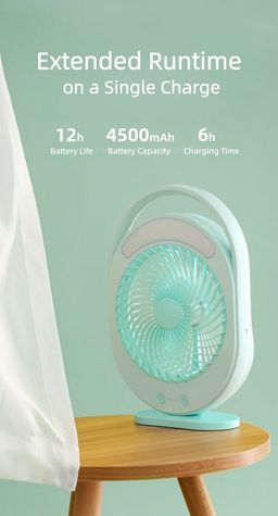 Kamisafe Rechargeable LED Multi-Functional Fan,4500mAh,3 Speed,With Night Light,Table Fan
