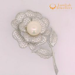 Brooch White Gold Plated Ocean Pearl