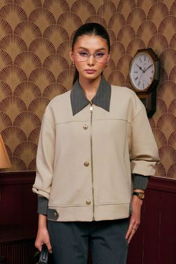 (Pre-order) She Dazzle Arsel Bomber Jacket - Light Nude