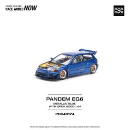 POP RACE MODEL 1/64 HONDA CIVIC EG6 PANDEM - METALLIC BLUE WITH OPEN HOOD