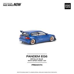 POP RACE MODEL 1/64 HONDA CIVIC EG6 PANDEM - METALLIC BLUE WITH OPEN HOOD