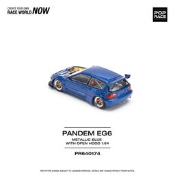 POP RACE MODEL 1/64 HONDA CIVIC EG6 PANDEM - METALLIC BLUE WITH OPEN HOOD
