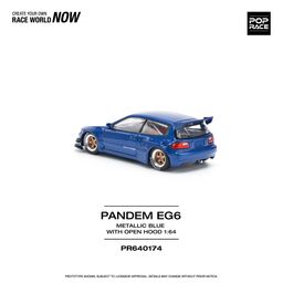POP RACE MODEL 1/64 HONDA CIVIC EG6 PANDEM - METALLIC BLUE WITH OPEN HOOD