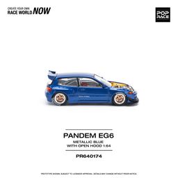 POP RACE MODEL 1/64 HONDA CIVIC EG6 PANDEM - METALLIC BLUE WITH OPEN HOOD