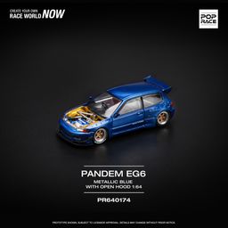 POP RACE MODEL 1/64 HONDA CIVIC EG6 PANDEM - METALLIC BLUE WITH OPEN HOOD
