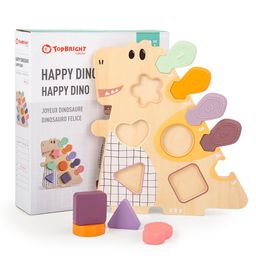 TopBright Happy Dinosaur – Wooden Shape Sorter (16pcs)