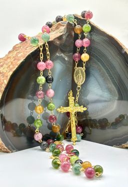 Rosario Turmalina Sandia Mixta Laminado en oro 18k