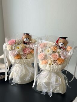 (GB033) Graduation Bear Soap Flower Mixed Transparent Bouquet  