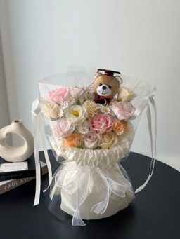 (GB033) Graduation Bear Soap Flower Mixed Transparent Bouquet  
