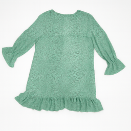Vestido verde con mini estampado y volantes - Size 6