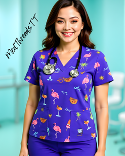 In The Tropics Printed Scrub Top