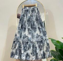 ￼Rok Plisket Tutu Plisket Rempel Motif Bunga Wanita Korea style Long Skirt