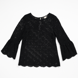 Blusa negra de encaje con mangas acampanadas - Size M