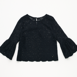 Blusa negra de encaje con mangas acampanadas - Size M