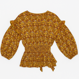 Blusa amarilla estampada con vuelo y mangas largas - Size L