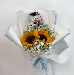 2 Sunflower & Baby’s Breath with Grad Bear 