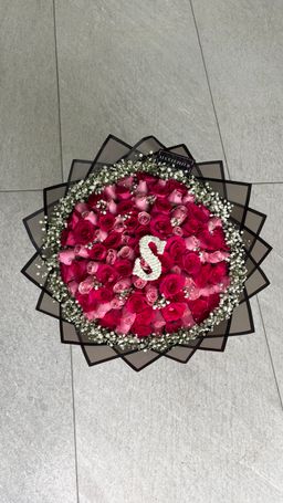 Pink Rose Bouquets With Initial & Baby’s Breath/Gyp 