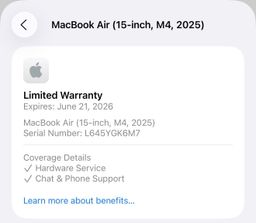 Apple MacBook Air 15-inch M4 Chip 16GB RAM 256GB With Apple Warranty Till 2026