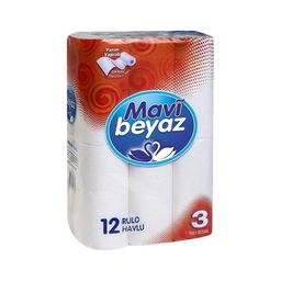 Mavi Beyaz Çift Katlı Havlu (12'li)