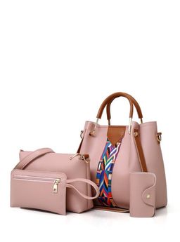 Fashionable women’s bag 4 pieces leather shoulder/handbags Set - Pink 