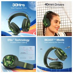 boAt Rockerz 460 Wireless Headphone with 40mm Drivers, 30 HRS of Fuel, ENx™ Technology For Clear Calls, Dual Pairing Sale - Army Green