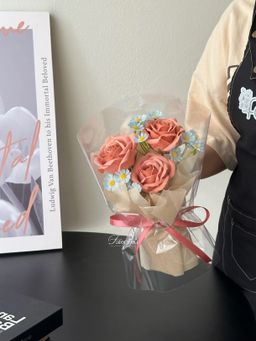 (3R019) 3 Stalk Soap Rose Daisy Bouquet 