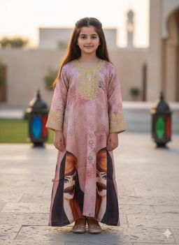 pink printed embroidered jalabiya 