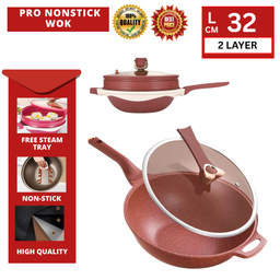 32CM 2LAYER  PRO NONSTICK WOK - BROWN