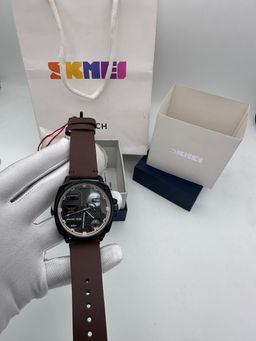 JWLE_0059 SKMEI model: 2289 stainless steel body genuine leather waterproof watch