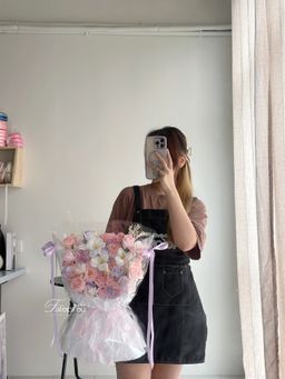 Pink Purple Soap Flower Mixed Transparent Bouquet  