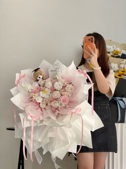 (GB034) Graduation Bear Soap Flower Mixed Big Bouquet   