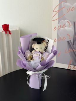 Graduation Bear 3 Stalk Soap Rose Bouquet 