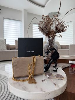 Saint Laurent Kate croco effect bege 