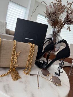 Saint Laurent Kate croco effect bege 