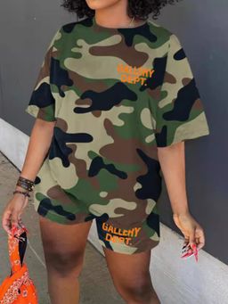  Camo Short Sleeve Two-piece Shorts Set
