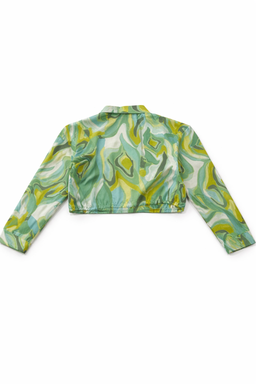 Blusa Corta Estampada en Tonos Verdes con Ajuste Frontal - Size L