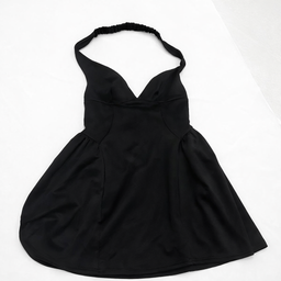 Vestido Corto Negro Halter con Escote en V y Falda Acampanada - Size M