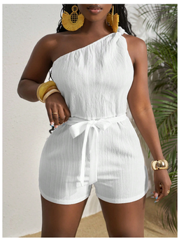 One Shoulder Twist Cinched Waist Jumper