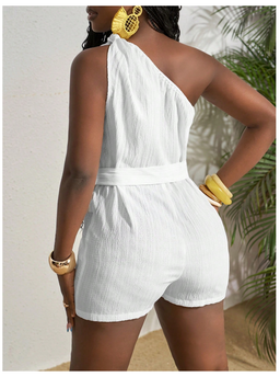 One Shoulder Twist Cinched Waist Jumper