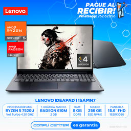LENOVO IDEAPAD 1 15AMN7 / AMD RYZEN 5 7520U / RAM 8 GB DDR5 / SSD 256 GB Nvme / 15.6" FHD 1080P (Copy)