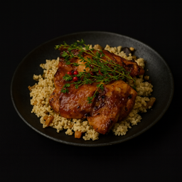 Бедро запеченное под соусом BBQ на рагу из баклажанов и кус кус 