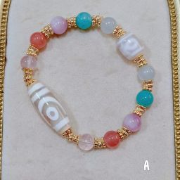 White 2 Eye Dzi + Benefactor Dzi Bracelet (Love, Harmony & Interpersonal Luck)