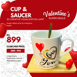 Cup & Saucer Set with Wooden Style Plate and Spoon